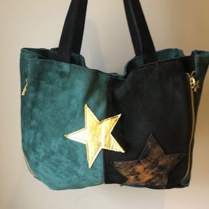 Green Black Leather Star Handmade Shoulder Bag